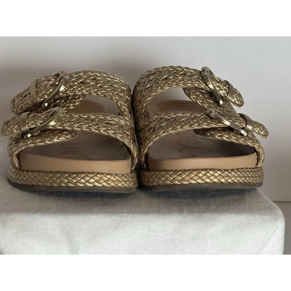 Sam Edelman Reid Woven Double Buckle Platform Sandals Gold Women's Size 9.5